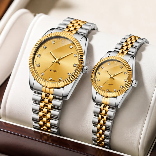 Luxury Couple Watch Set  – Gold & Silver Quartz Matching Wrist Watches