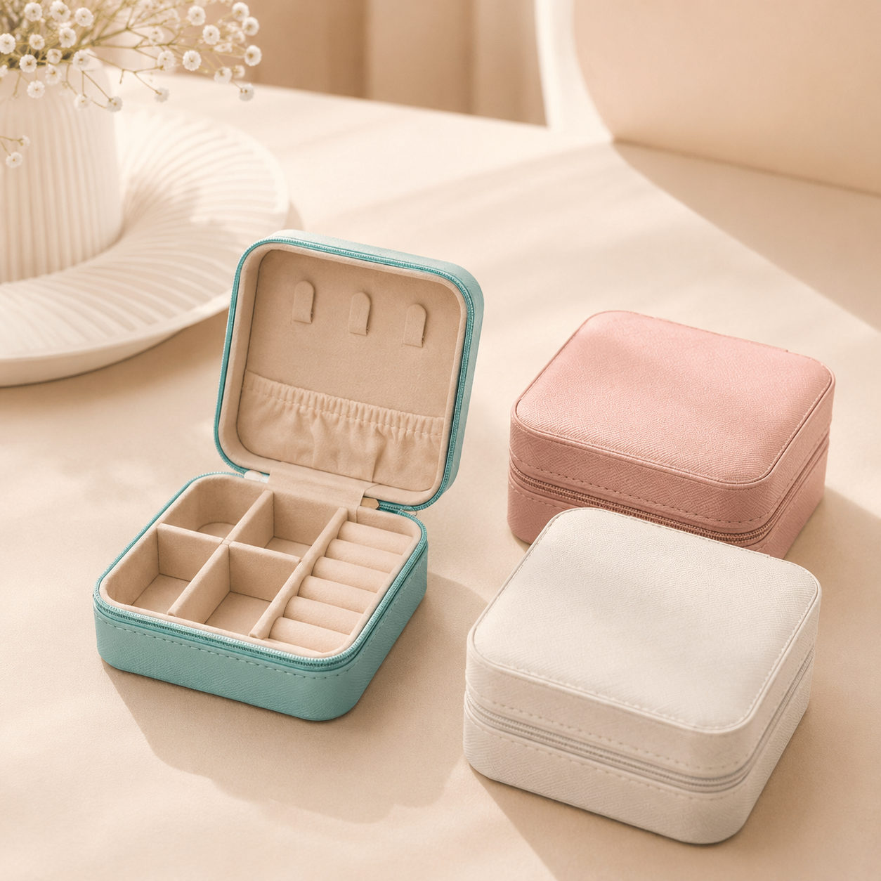 Luxury Portable Travel Jewelry Organizer Box | Compact Zipper Storage Case