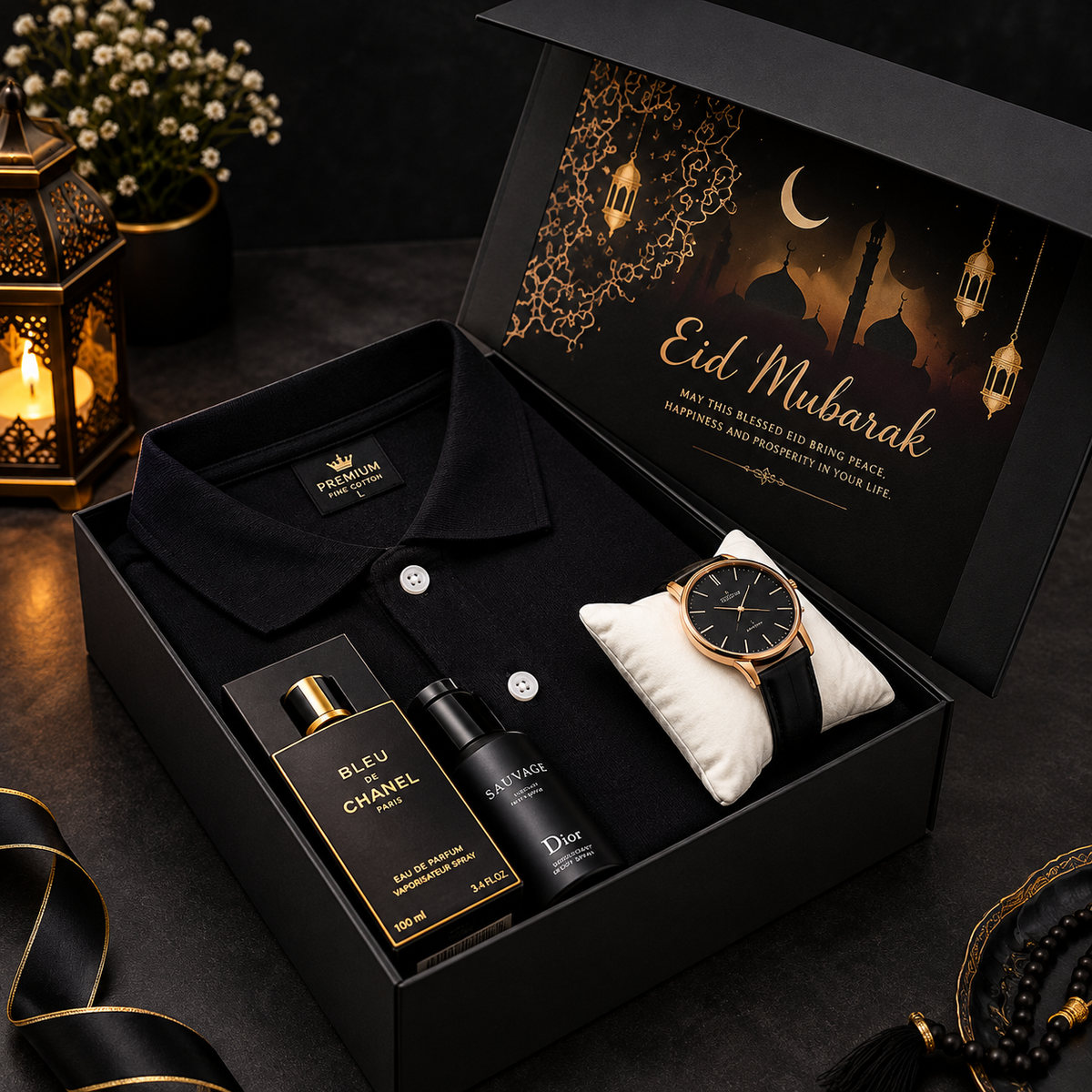 Eid Gift Box for Men - Premium Eid Gift Set with Polo, Watch & Perfume
