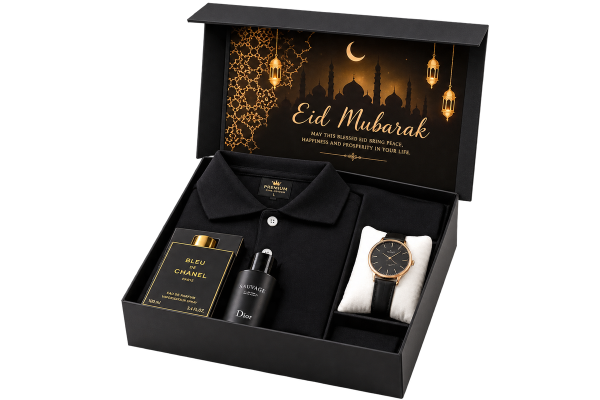 Eid Gift Box for Men - Premium Eid Gift Set with Polo, Watch & Perfume