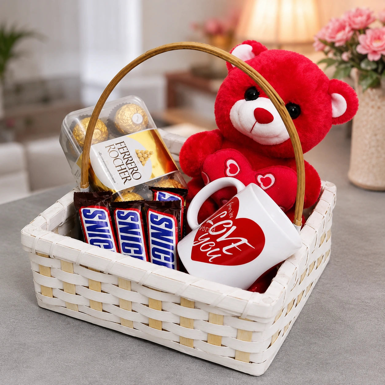 Personalized Teddy Bear Chocolate Gift Basket for Her | Romantic Gift Hamper Pakistan