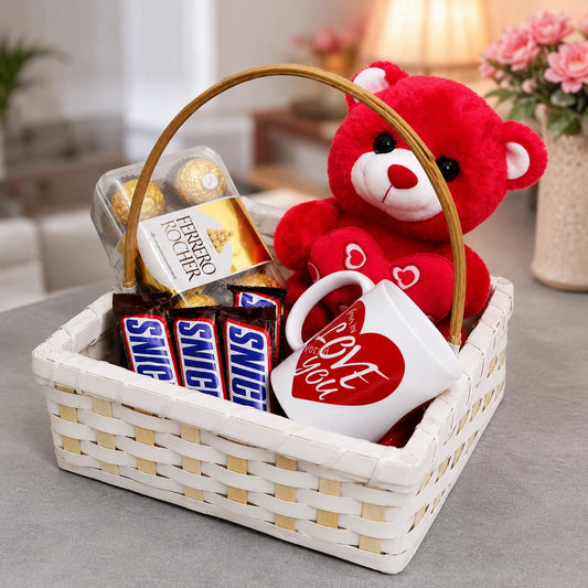 Personalized Teddy Bear Chocolate Gift Basket for Her | Romantic Gift Hamper Pakistan