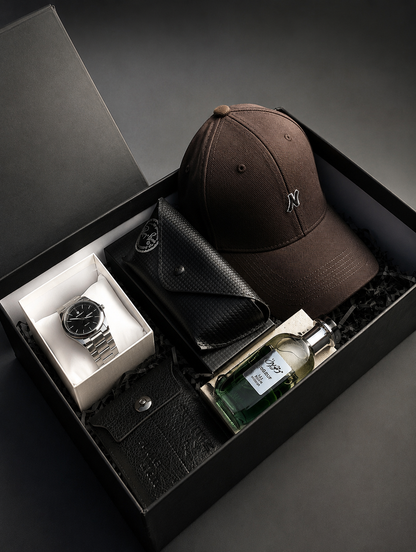 Men’s Luxury Gift Box Set – Premium Watch, Wallet, Perfume & Cap | Birthday & Anniversary Gift for Him