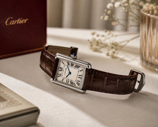 Luxury Men’s Rectangular Watch with Brown Leather Strap
