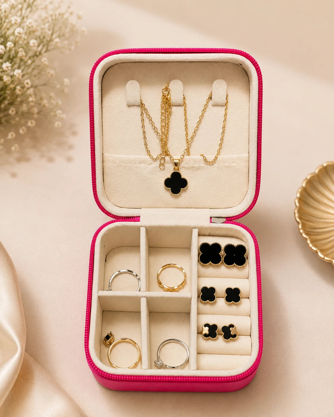 Luxury Portable Travel Jewelry Organizer Box | Compact Zipper Storage Case